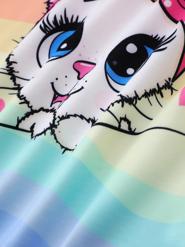 Ensemble 2 pièces sweat-shirt et leggings imprimé chat multicolore pour petite fille