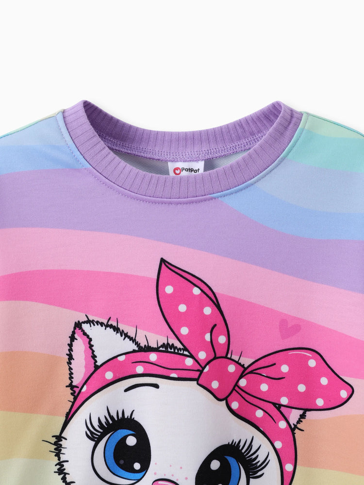 Ensemble 2 pièces sweat-shirt et leggings imprimé chat multicolore pour petite fille