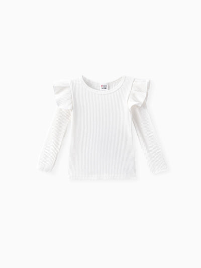 3pcs Baby Girl 95% Cotton Ribbed Ruffle Long-sleeve Top and Bow Front Skirt & Headband Set Pink