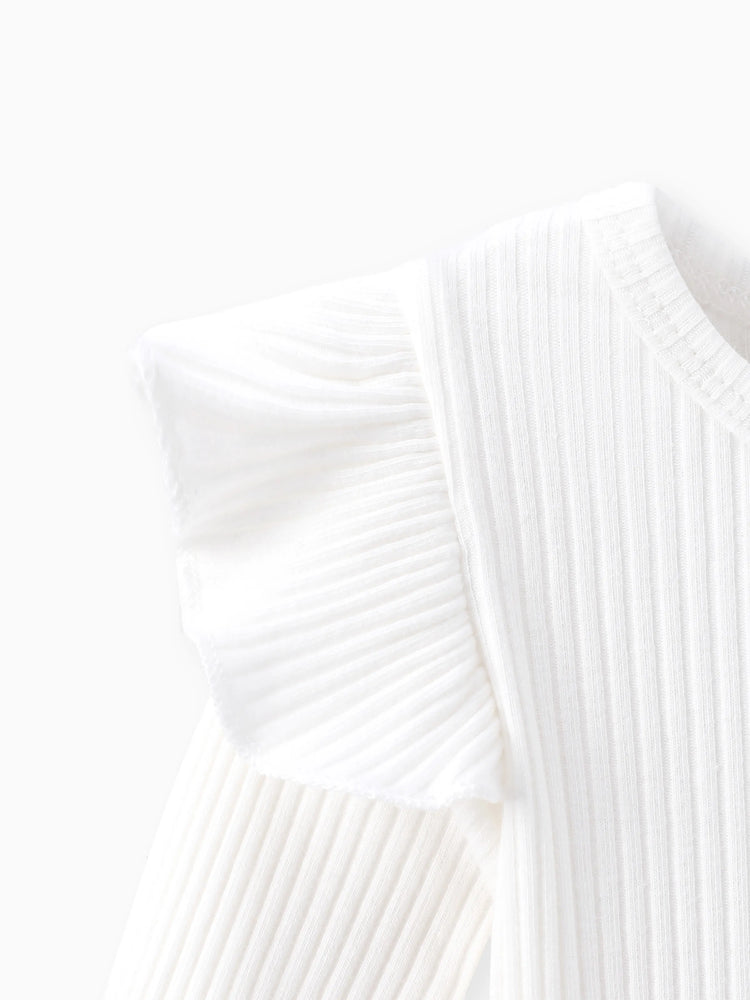 3-teiliges Baby-Mädchen-Set aus 95 % Baumwolle mit gerippten Rüschen und langen Ärmeln, Rock und Stirnband rosa