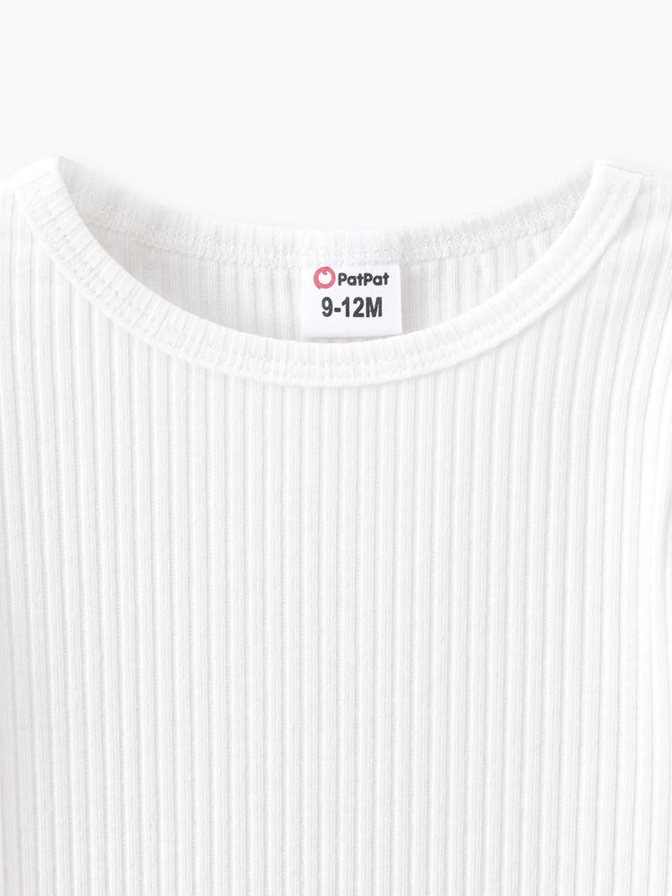 3-teiliges Baby-Mädchen-Set aus 95 % Baumwolle mit gerippten Rüschen und langen Ärmeln, Rock und Stirnband rosa