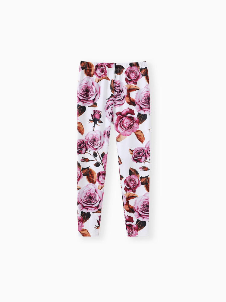 Kid Girl 2pcs Ruffled Irregular Top and Floral Print Leggings Set Roseo