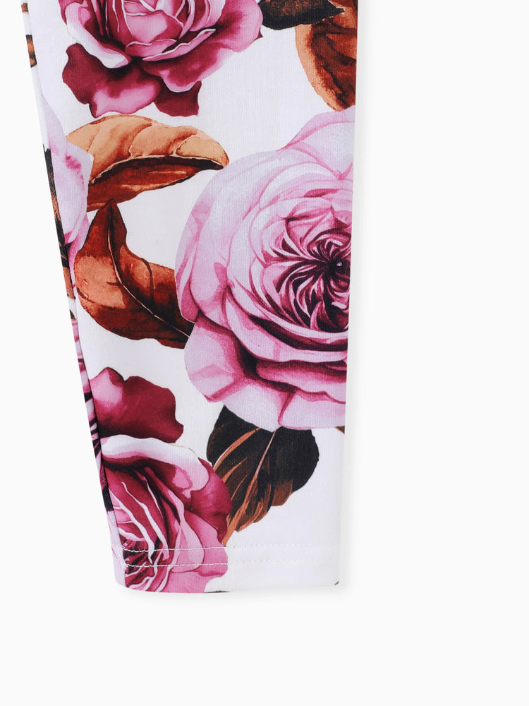 Kid Girl 2pcs Ruffled Irregular Top and Floral Print Leggings Set Roseo