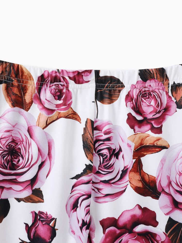 Kid Girl 2pcs Ruffled Irregular Top and Floral Print Leggings Set Roseo