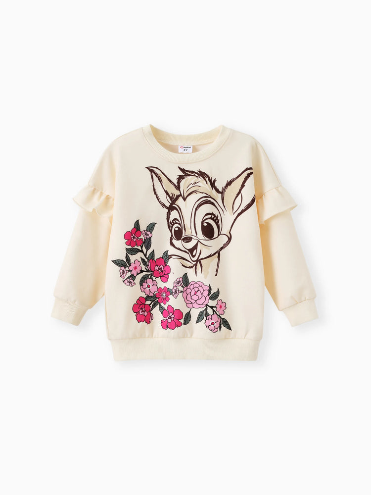 Ensemble 2 pièces pour petite fille avec sweat-shirt à volants et pantalon évasé à fleurs, couleur bloc