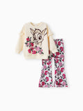 Ensemble 2 pièces pour petite fille avec sweat-shirt à volants et pantalon évasé à fleurs, couleur bloc