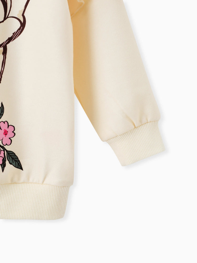 Ensemble 2 pièces pour petite fille avec sweat-shirt à volants et pantalon évasé à fleurs, couleur bloc