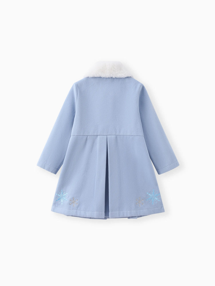 Disney Frozen Toddler Girls Elsa Snowflake Embroidered Plush Collar Coat Blue