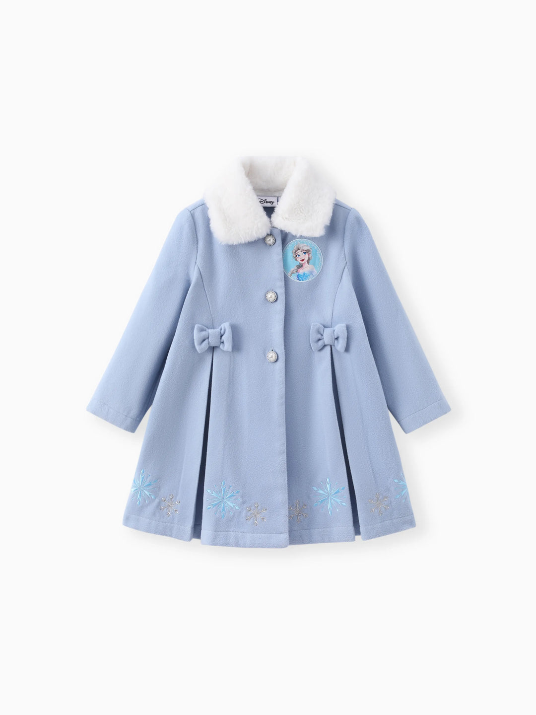 Disney Frozen Toddler Girls Elsa Snowflake Embroidered Plush Collar Coat Blue