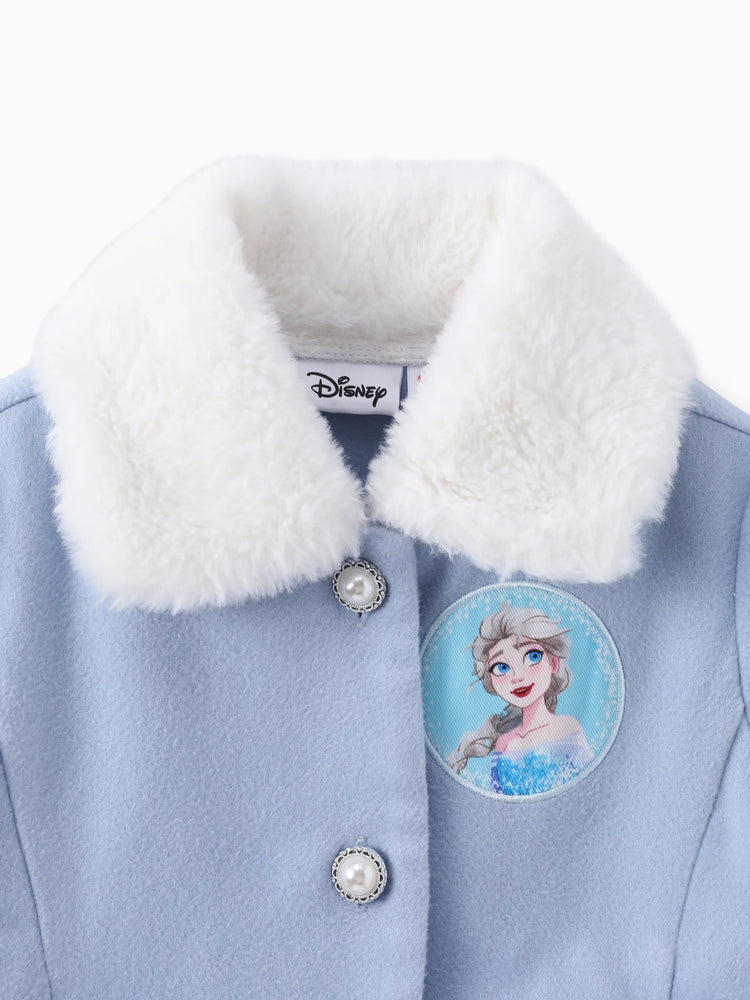 Disney Frozen Toddler Girls Elsa Snowflake Embroidered Plush Collar Coat Blue