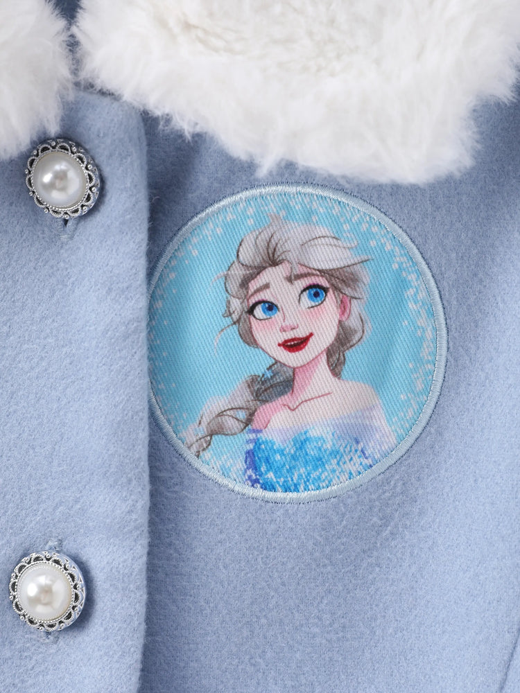 Disney Frozen Toddler Girls Elsa Snowflake Embroidered Plush Collar Coat Blue