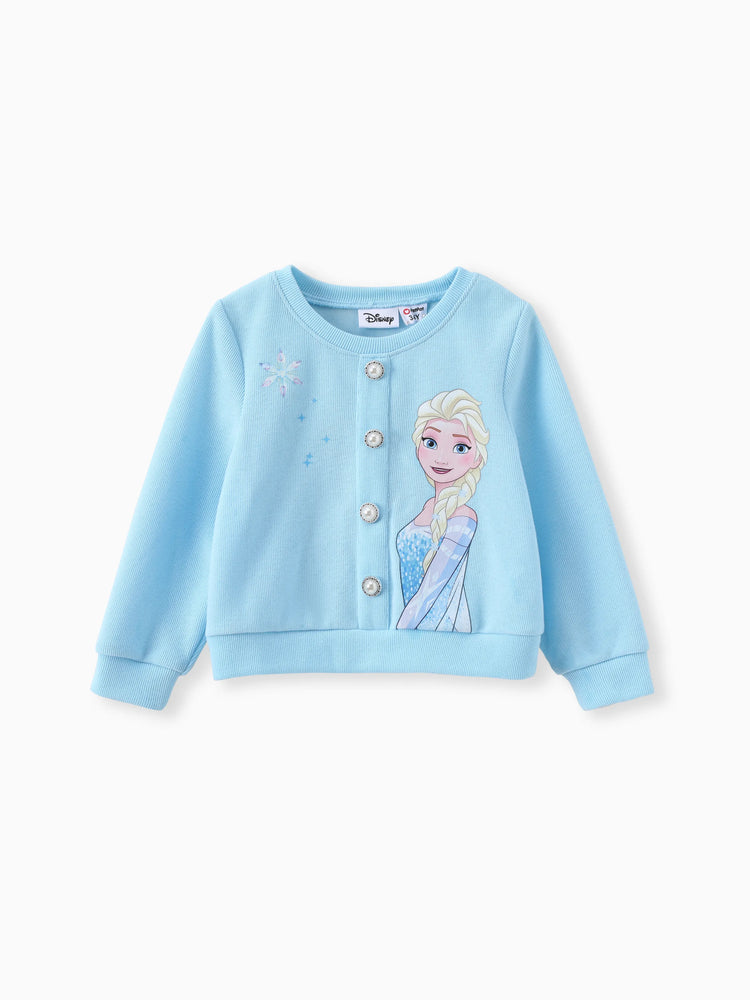 Disney Frozen Toddler Girl 2pcs Elsa Cotton Top with Tweed Bowknot Skirt Set Blue