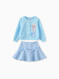 Ensemble 2 pièces haut en coton Elsa et jupe en tweed à nœud papillon pour petite fille Disney La Reine des Neiges, bleu