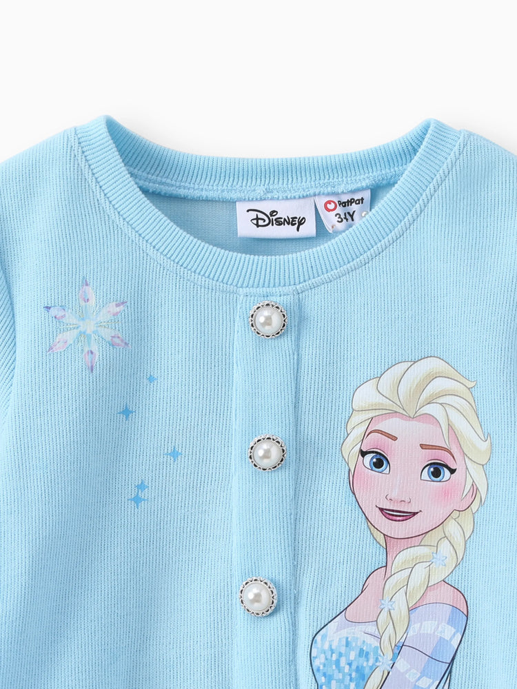 Disney Frozen Toddler Girl 2pcs Elsa Cotton Top with Tweed Bowknot Skirt Set Blue