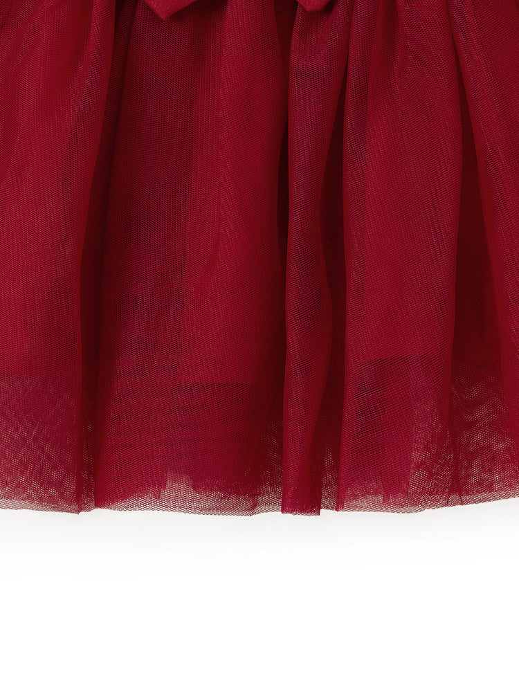 Ensembles assortis pour toute la famille : chemises à carreaux et robes rouges en maille épissée avec ceinture bordeaux