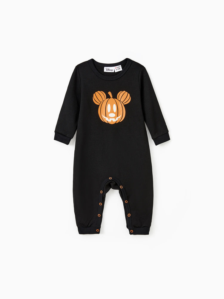 Disney Mickey and Friends Halloween Glow In The Dark Family Matching Pumpkin Print Long-sleeve Tops Black
