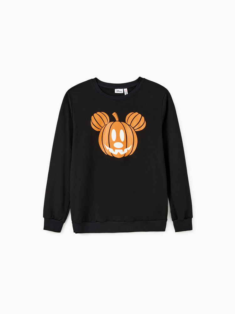 Disney Mickey and Friends Halloween Glow In The Dark Family Matching Pumpkin Print Long-sleeve Tops Black