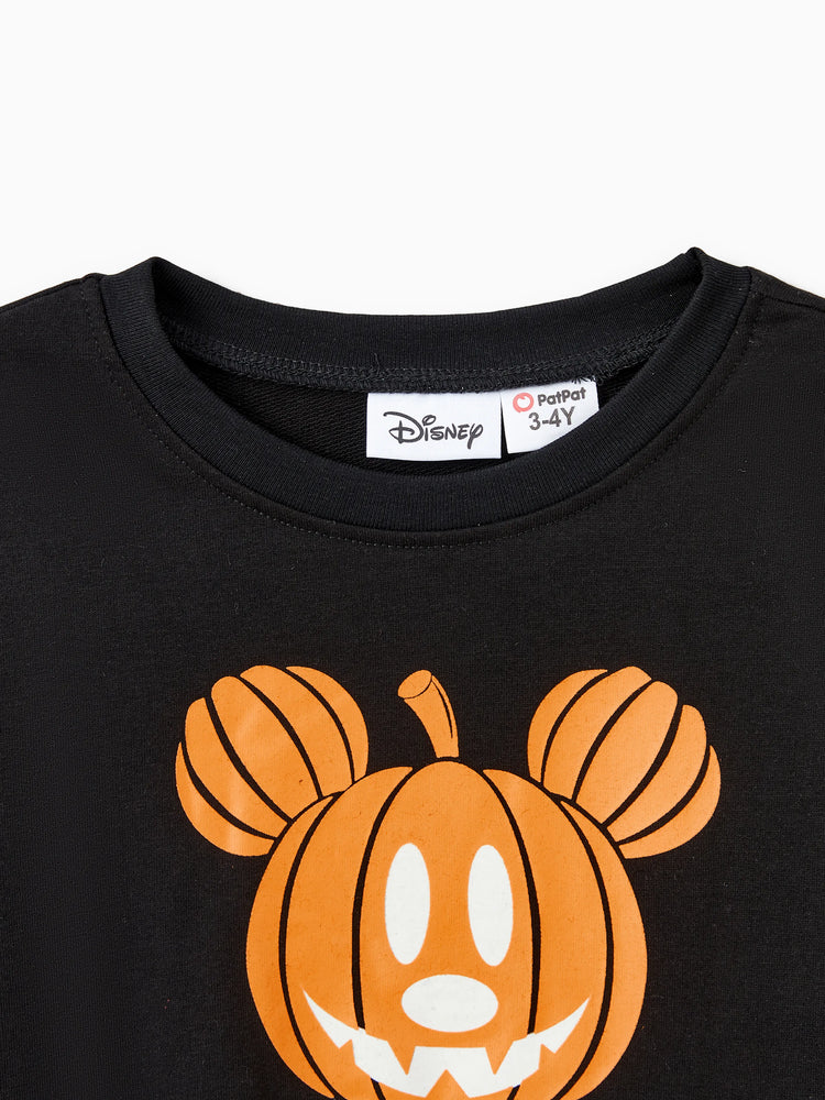 Disney Mickey and Friends Halloween Glow In The Dark Family Matching Pumpkin Print Long-sleeve Tops Black