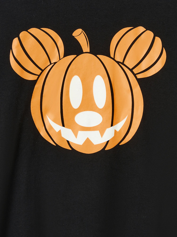 Disney Mickey and Friends Halloween Glow In The Dark Family Matching Pumpkin Print Long-sleeve Tops Black