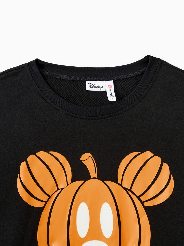 Disney Mickey and Friends Halloween Glow In The Dark Family Matching Pumpkin Print Long-sleeve Tops Black