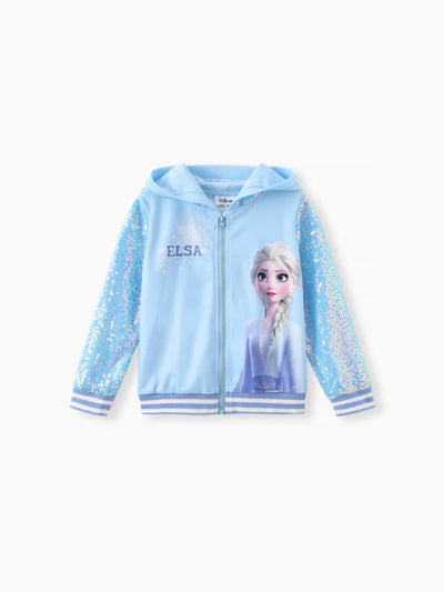 Disney Frozen Toddler Girl Elsa Sequin Hooded Bomber Jacket Blue