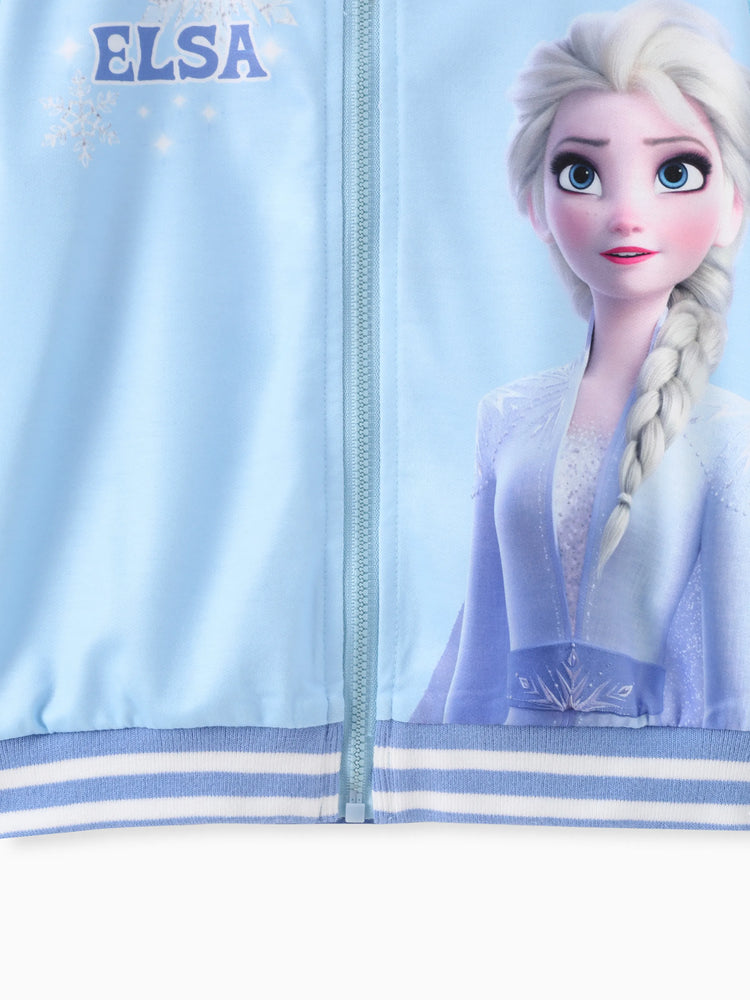 Disney Frozen Toddler Girl Elsa Sequin Hooded Bomber Jacket Blue