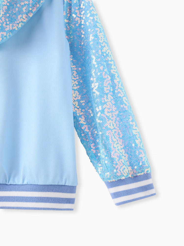 Disney Frozen Toddler Girl Elsa Sequin Hooded Bomber Jacket Blue
