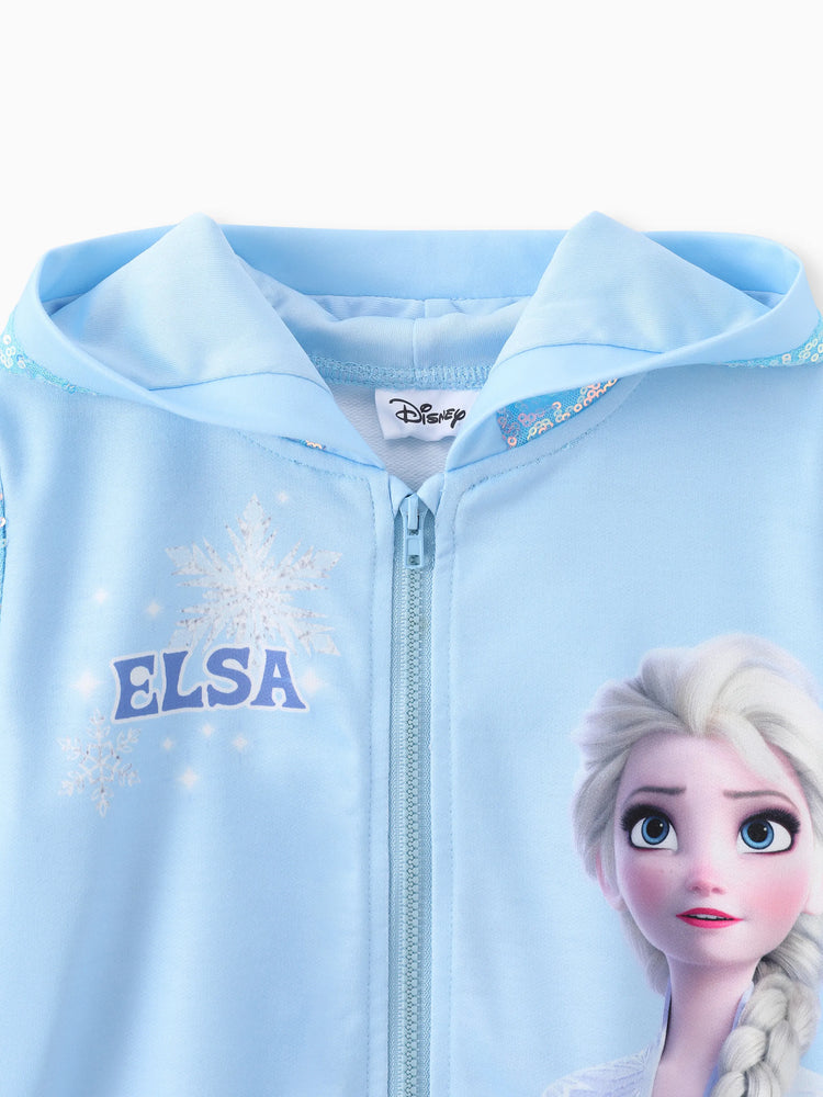 Disney Frozen Toddler Girl Elsa Sequin Hooded Bomber Jacket Blue