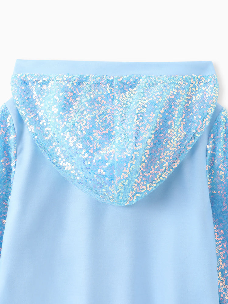 Disney Frozen Toddler Girl Elsa Sequin Hooded Bomber Jacket Blue