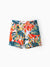 Toddler Boy Orange and All Over Tropical Plant Print Splicing Ruffle Swim Trunks Shorts Orange color