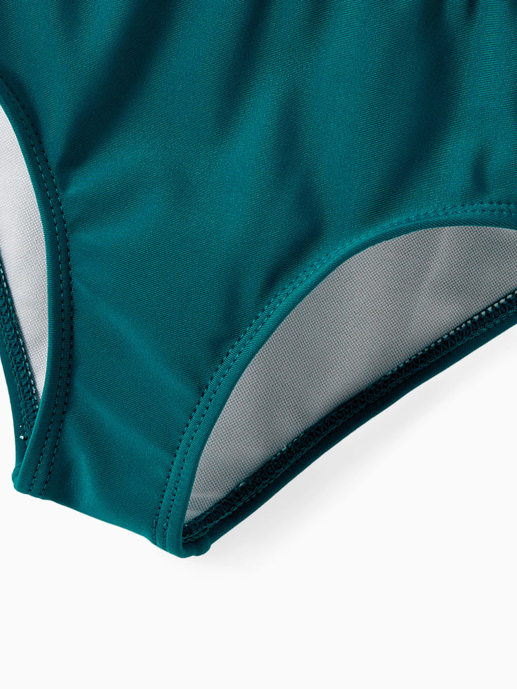 Mommy & me Colorblock One Shoulder Cut Out One-piece Swimsuit  DeepTurquoise