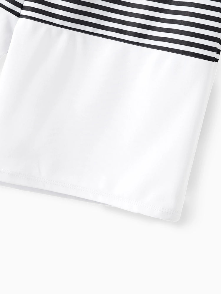 Daddy & Son Colorblock Striped Spliced Swim Trunks Shorts DeepTurquoise