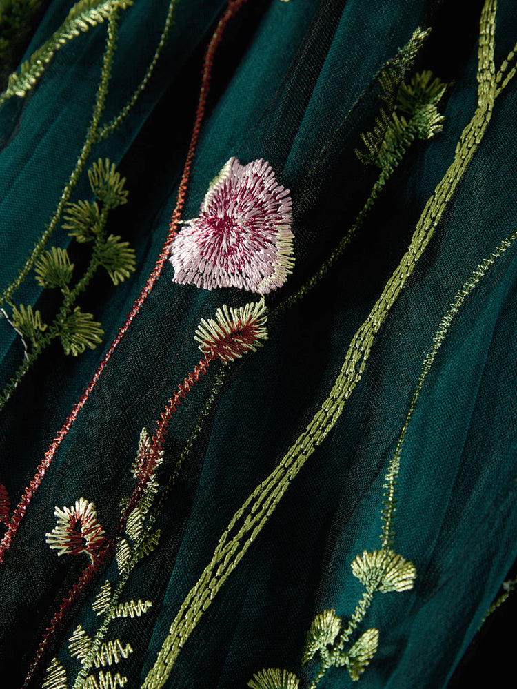 Robes décontractées maman et moi - Imprimé grandes fleurs, épaisseur moyenne, manches courtes, opaque, coupe standard, vert foncé