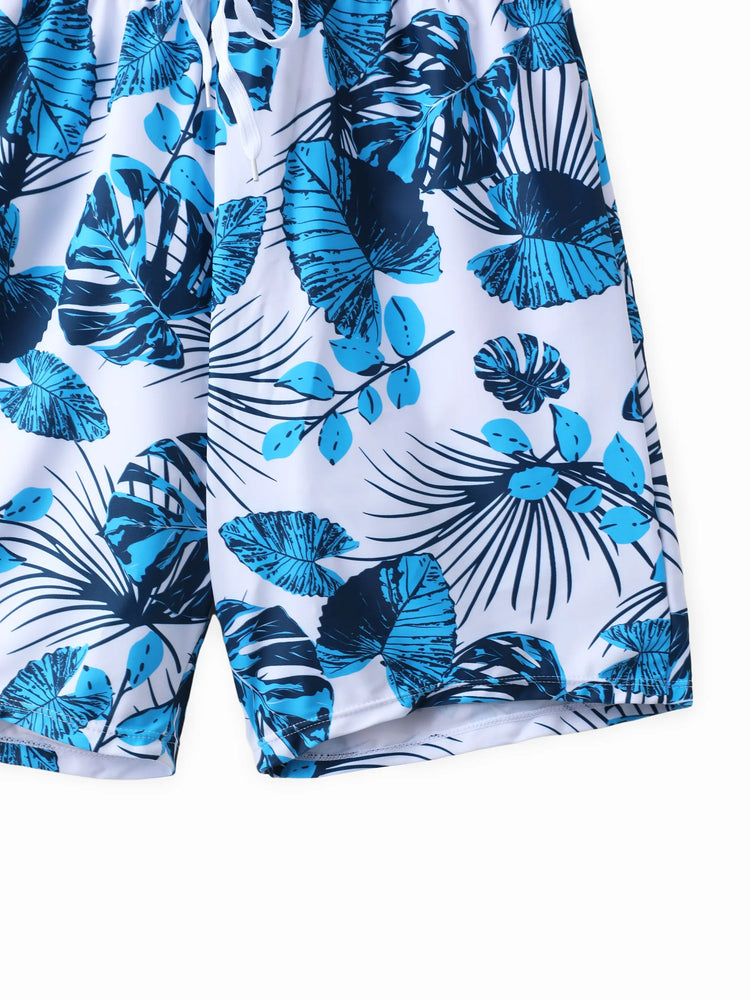 Daddy & Daughter Drawstring Swim Trunks or Cut Out Lace UP Back One-Piece Swimsuit BLUEWHITE