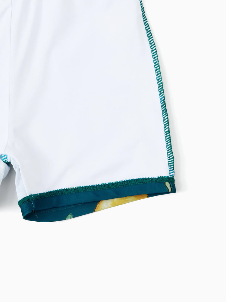 Maillot de bain deux pièces ou short de bain assorti à imprimé citron et col licou uni multicolore