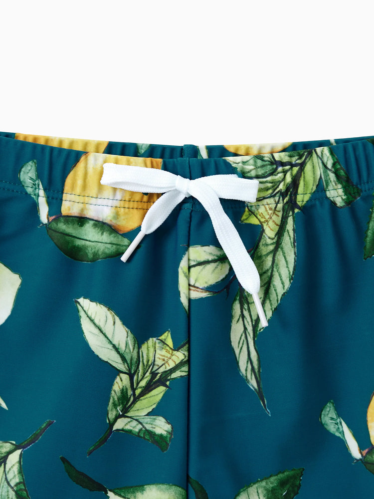 Maillot de bain deux pièces ou short de bain assorti à imprimé citron et col licou uni multicolore