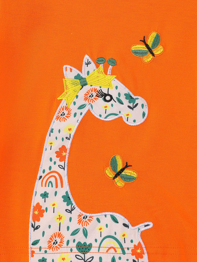 Toddler Girl  2PCS Childlike Giraffe Flutter Sleeve Top and Shorts Set Incarnadinepink