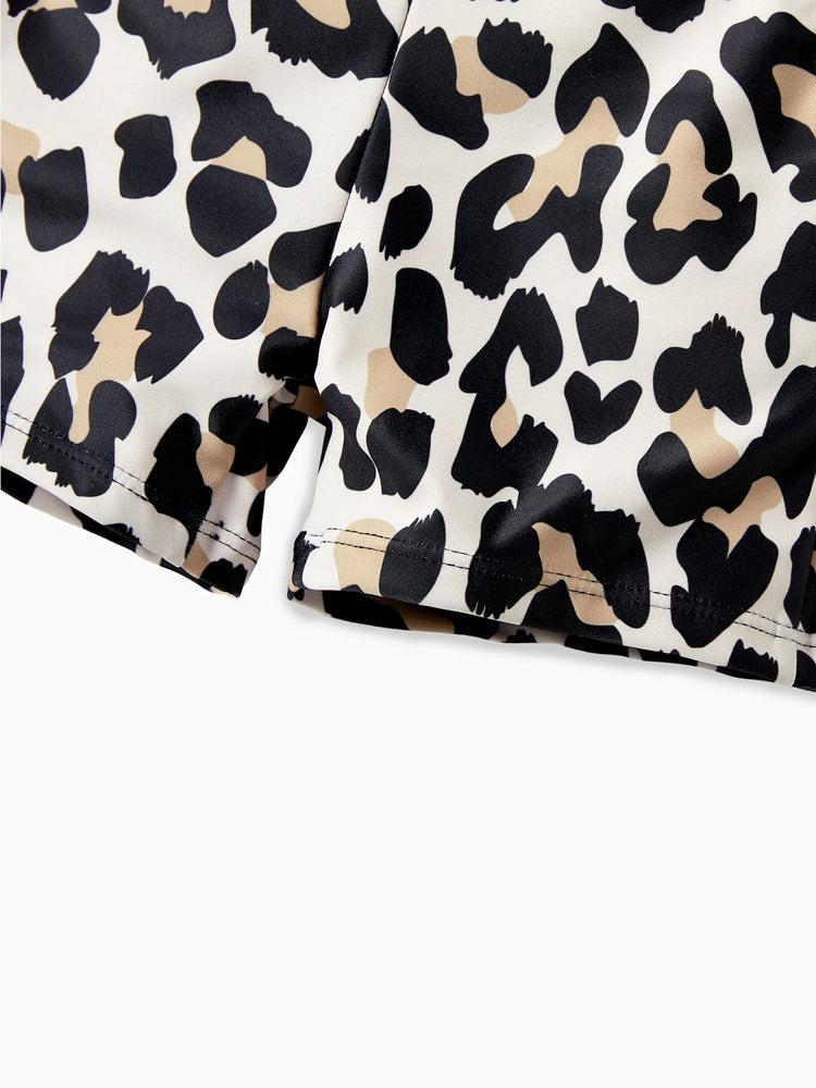 Toddler Boy Leopard Pattern Drawstring Swim Trunks Black