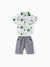 Ensemble 2 pièces pour bébé garçon, 95 % coton, chemise boutonnée à manches courtes et short uni, imprimé cactus, vert