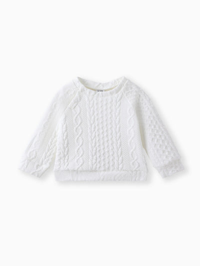 Baby Boy/Girl Clothes 2pcs Solid Knitted Sweatshirt and Pants Set White