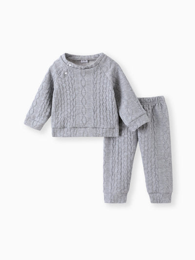 Ensemble 2 pièces sweat-shirt et pantalon en tricot uni pour bébé garçon/fille, gris clair