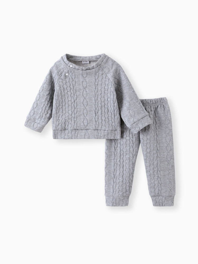 Ensemble 2 pièces sweat-shirt et pantalon en tricot uni pour bébé garçon/fille, gris clair