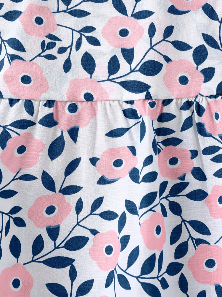 2pcs Floral Print Bowknot Sleeveless Baby Dress & Hat Set Pink