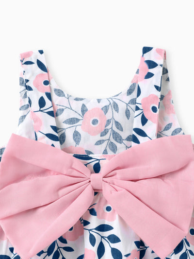 2-teiliges ärmelloses Babykleid mit Blumendruck und Schleife rosa