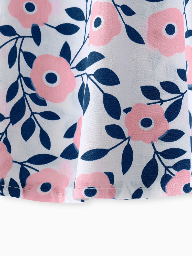 2pcs Floral Print Bowknot Sleeveless Baby Dress & Hat Set Pink