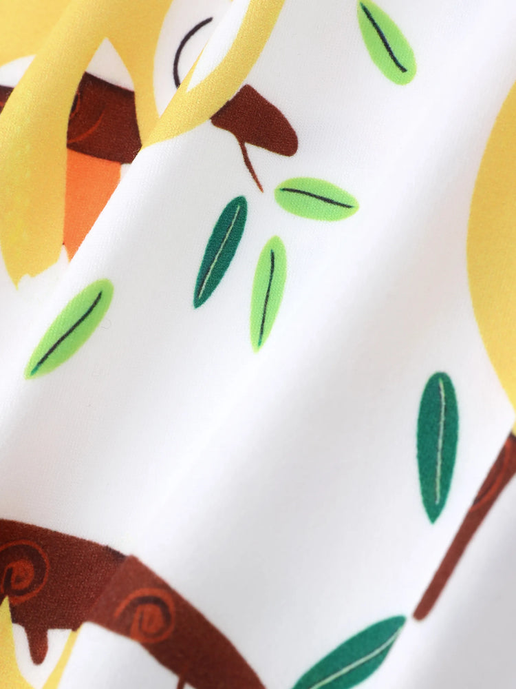 Baby Boy All Over Cartoon Sloth Print Black Short-sleeve Romper White