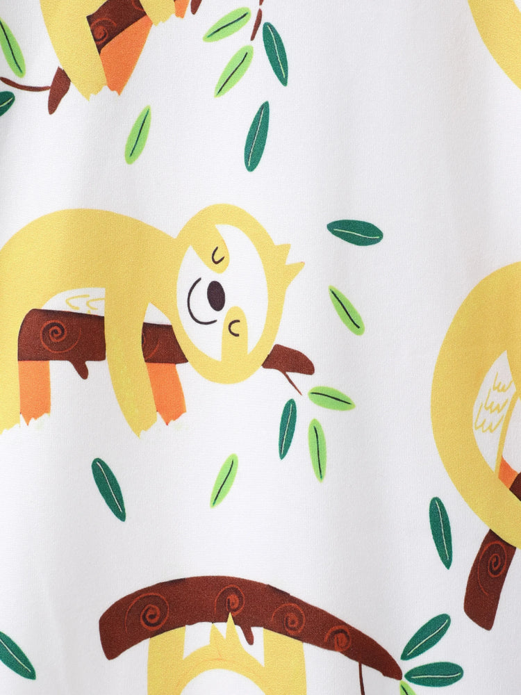 Baby Boy All Over Cartoon Sloth Print Black Short-sleeve Romper White