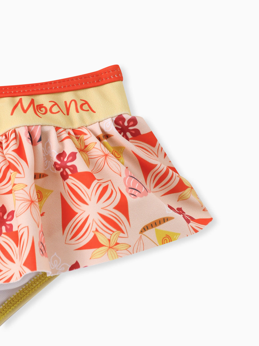 Traje de baño de dos piezas con lazo en los hombros para niña pequeña de Disney Princess Moana, color naranja y amarillo