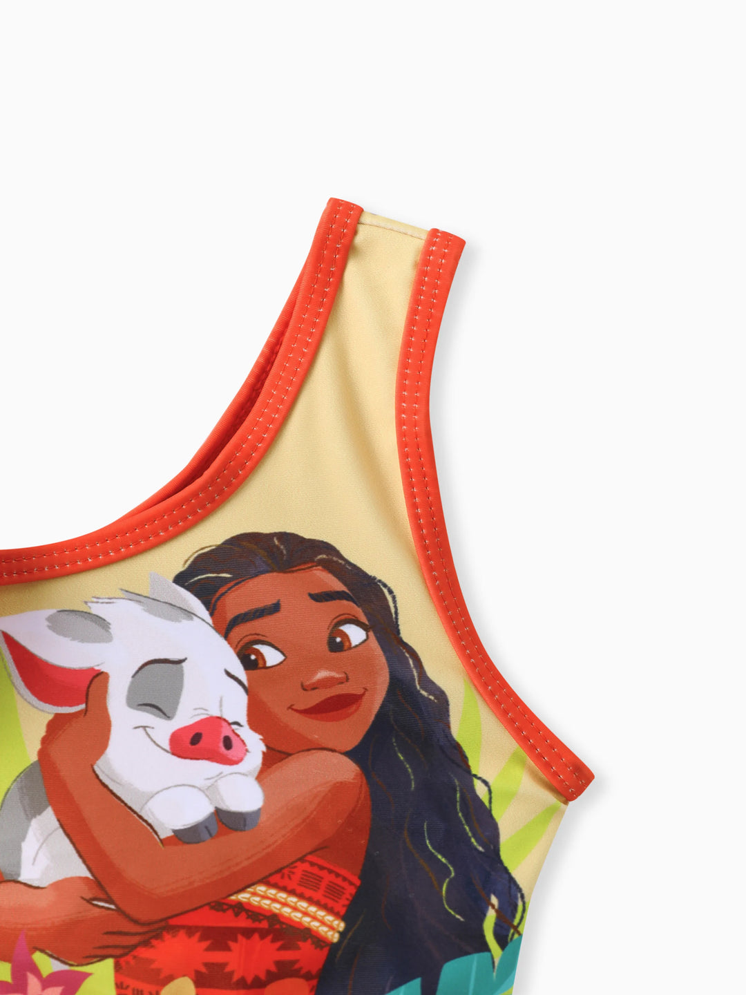 Traje de baño de dos piezas con lazo en los hombros para niña pequeña de Disney Princess Moana, color naranja y amarillo