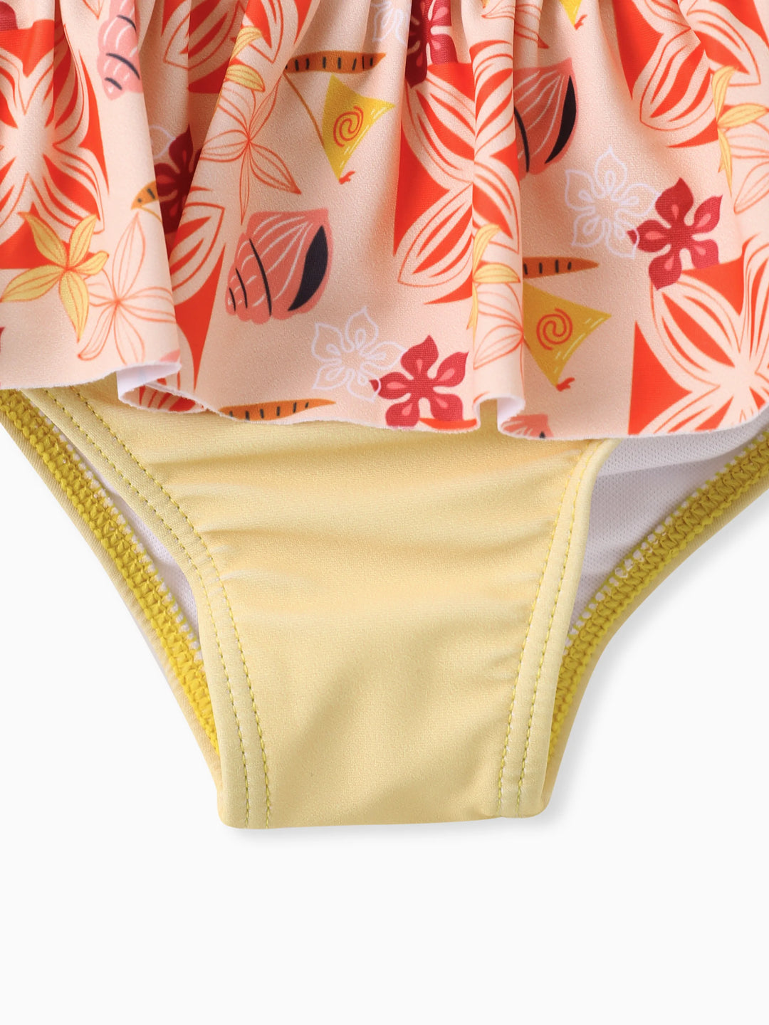 Traje de baño de dos piezas con lazo en los hombros para niña pequeña de Disney Princess Moana, color naranja y amarillo
